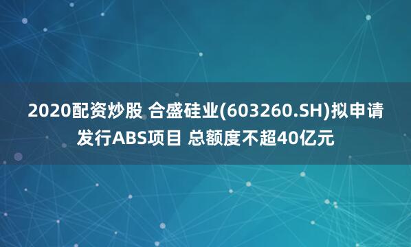 2020配资炒股 合盛硅业(603260.SH)拟申请发行ABS项目 总额度不超40亿元