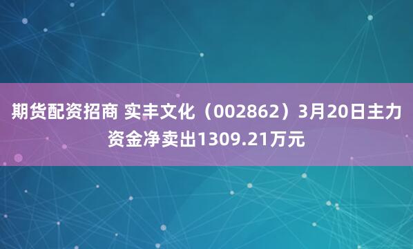 期货配资招商 实丰文化（002862）3月20日主力资金净卖出1309.21万元
