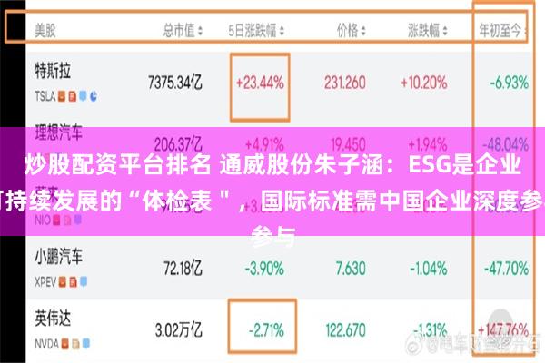 炒股配资平台排名 通威股份朱子涵：ESG是企业可持续发展的“体检表＂，国际标准需中国企业深度参与
