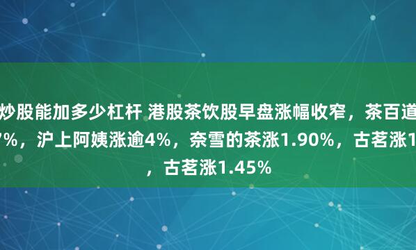 炒股能加多少杠杆 港股茶饮股早盘涨幅收窄，茶百道涨逾7%，沪上阿姨涨逾4%，奈雪的茶涨1.90%，古茗涨1.45%